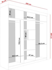 Bill 2 200 Tolóajtós Szekrény 200cm, Grafit-Fehér