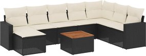 vidaXL 9 részes fekete polyrattan kerti ülőgarnitúra párnákkal