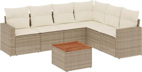 vidaXL 7 részes bézs polyrattan kerti ülőgarnitúra párnákkal