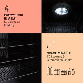 Klarstein PopLife 70, italhűtőszekrény, 0 - 10 °C, retro kivitel, LED