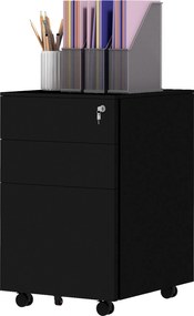 Vinsetto Mobil Irattároló 3 Fiókkal, Zárható Irodai Szekrény, Nyomás alatt álló Szekrény, Függő Fájlokkal, A4 Formátumú Irodai Konténer, Acél, 37 x 43