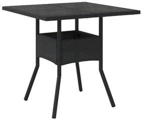 vidaXL 3 részes fekete polyrattan/üveg kerti étkezőgarnitúra párnákkal