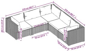 5 részes fekete polyrattan kerti ülőgarnitúra párnákkal