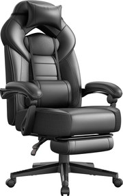 Játékos szék lábtartóval, ergonomikus kialakítással, fekete színben