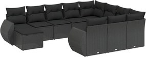 vidaXL 11 részes fekete polyrattan kerti ülőgarnitúra párnákkal