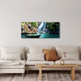 Kép - Víz mediterrán táj csónakkal (120x50 cm)