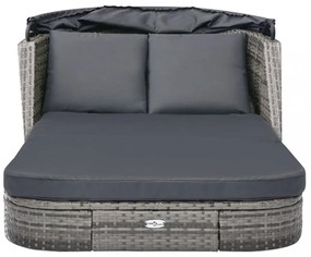 antracitszürke polyrattan napozóágy napellenzővel