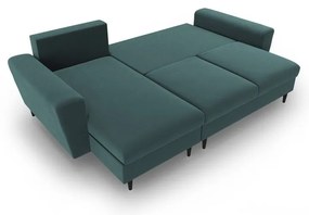 Petróleum színű bársony kinyitható tárolóhelyes sarokkanapé Kyoto – Cosmopolitan Design