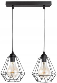 KÉSZLETKISÖPRÉS! Glimex Diamond drót búrás állítható függőlámpa fekete 2x E27