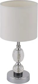 Globo 24136T Asztali lámpa króm, textil fehér, üveg-kristály, áttetsző, kapcsolóval, Ø:210, M:470, izzó nélkül 1xE14 40W 230V