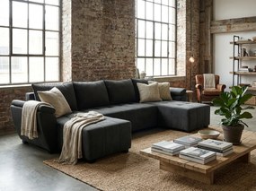 Kihúzható U alakú ülőgarnitúra LIVARO 305x140 cm, sötétszürke