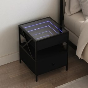 Fekete végtelen hatású LED-es éjjeliszekrény 40 x 40 x 51 cm