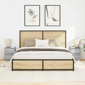 2 db szürke sonoma éjjeliszekrények LED világítással 38x34x50cm