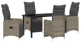 5 db-os kerti étkező szett párnákkal, szürke poly rattan