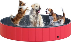 PawHut Összecsukható Medence Kutyáknak és Macskáknak Ø160x30cm Hordozható Kiskedvenc Fürdőkádf PVC Csúszásmentes Többféle Használat, Bélés Piros | Aos