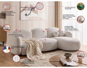 Krémszínű buklé sarokkanapé (jobb oldali-heverő résszel) Orbit – Ropez