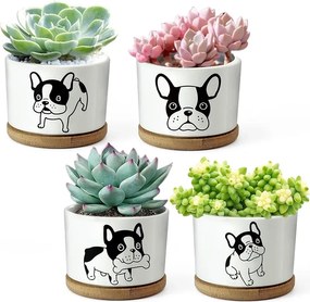 Virágtartó 4 db 8 cm fehér agyagból, kutya motívummal