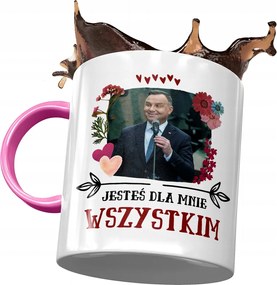 Rózsaszín bögre Andrzej Duda PiS elnök Ajándék Nyomtatott Fotóval