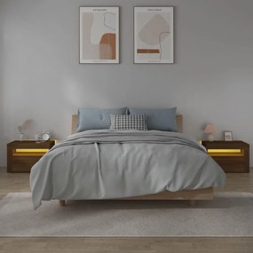 2 db barna tölgy színű éjjeliszekrény LED-ekkel 60x35x40 cm