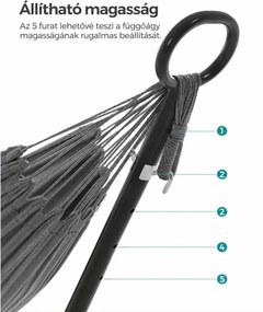 Függőágy 5 különböző magasságba állítható, fém vázzal, szürke
