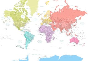 Térkép Detailed world map with continents in pastels, Blursbyai