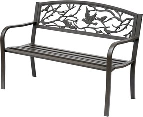 Outsunny Acél Kerti Pad Kültéri Pad K karfával és Állatos Háttámlával, 240 kg Terhelhetőség, Teraszra 127x60x85 cm Barna | Aosom