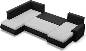 Tokio U sarokkanapé, 3 ágyneműtartóval, fonott + műbőr, baloldali, szürke - fekete