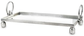 Négyszögletű ezüst lehajtható fogantyús tálca tükös tálcalappal 19x61x30,5cm