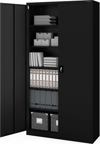 Magas fekete fém irodai szekrény, 1150x2200x400 mm: : JAN II H2200