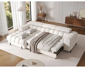 Krémszínű buklé kinyitható-tárolóhelyes sarokkanapé (bal oldali-heverő résszel) Felro – ELTAP