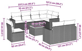 9 részes szürke polyrattan kerti ülőgarnitúra párnákkal