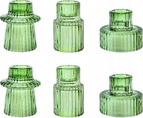 6 x Üveg zöld gyertyatartó vintage üveg zöld bordázott