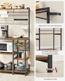 VASAGLE konyhai állvány, állópolc, vintage barna–fekete