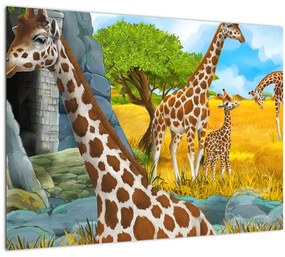 Kép - zsiráf család (üvegen) (70x50 cm)