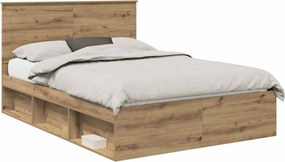 vidaXL Ágykeret fejtámlával Művészi tölgy 140 x 190 cm Tömör fenyőfa