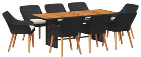 9 darabos kerti étkezőszett fekete polyrattan