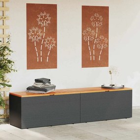 Fekete Polyrattan És Akácfa Kerti Tárolóláda 220 X 50 X 54 Cm