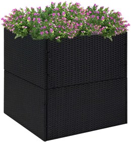 Fekete polyrattan kerti ültetőláda 80x80x80 cm