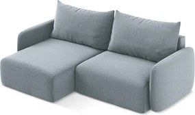 Kék bársony kinyitható-tárolóhelyes sarokkanapé (bal oldali-heverő résszel) Kalena – Makamii