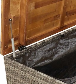 Szürke Polyrattan És Akácfa Kerti Tárolóláda 110 X 55 X 63 Cm