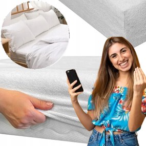 Vastag Gumis Lepedő 180x200 Fehér Frottír Pamut Légáteresztő Lengyel