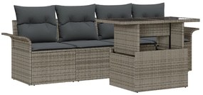 5 darabos kerti kanapé szett párnákkal szürke poly rattan, 2 fős kerti kanapé tárolóval és párnákkal szürke poly rattan