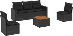 vidaXL 6 részes fekete polyrattan kerti ülőgarnitúra párnákkal