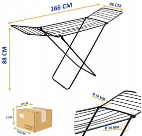 Erga Model 203, ruhaszárító 178x55x106 cm, fekete, ERG-SEP-10SUSST203BLA