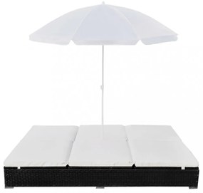 fekete polyrattan napozóágy napernyővel