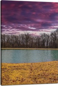 Vászonkép Lila ég tó fák Ősz 40x60 cm