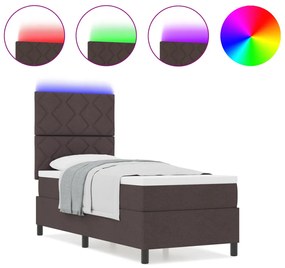 Rugós ágy matraccal és LED világítással sötétbarnában, 80 x 200 cm-es szövet