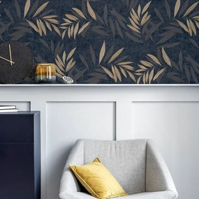 Arthouse Signature 1 Luxury Leaf arany-sötétkék leveles vlies tapéta – 299301