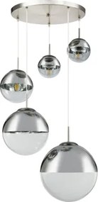 Globo 15851-5 Függeszték, nikkel matt, üveg átlátszó,króm, 5 gömb, DM: 2x15-20-25-35 cm, Foglalat típusa:5xE27 60W 230V
