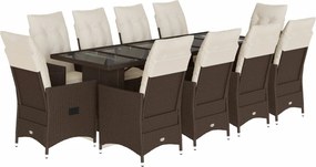 vidaXL 11 részes barna polyrattan kerti bisztrógarnitúra párnákkal